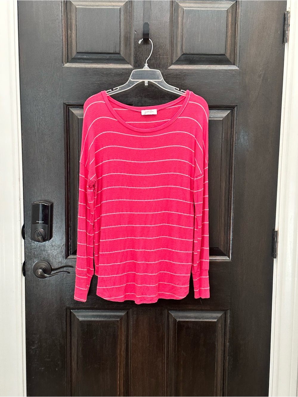 Women's Striped Long-Sleeve Tee - Bright Pink - L